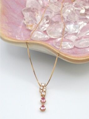 Vintage K18 Rose Gold Padparadscha Sapphire & Diamond Necklace